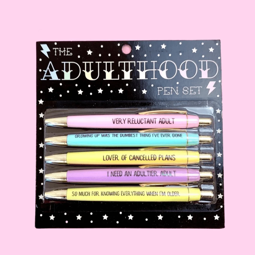 Adulthood Pen Set – 5 Black Ink Pens | Funny Pens