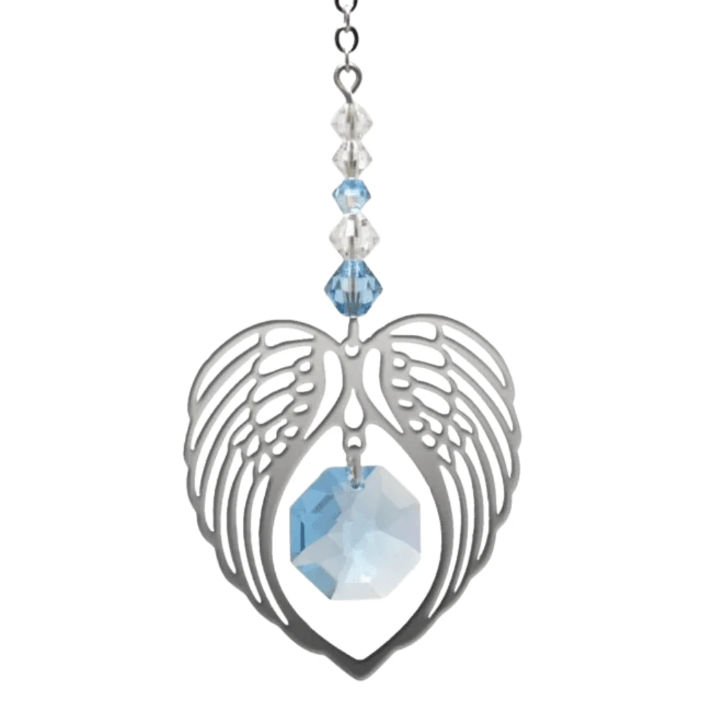 Wild Things Aquamarine Angel Wing Heart ā March Birthstone Gift