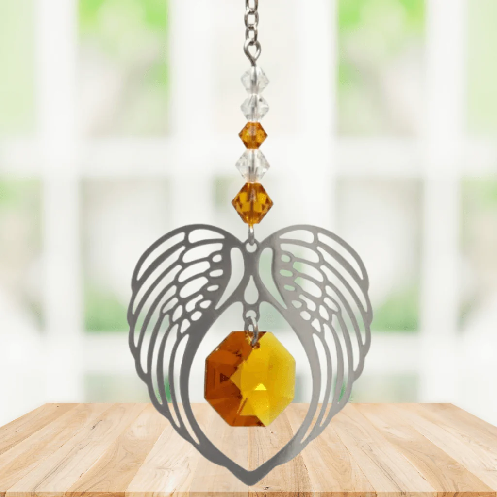 Wild Things Topaz Angel Wing Heart Suncatcher – November Birthstone Gift - Image 2