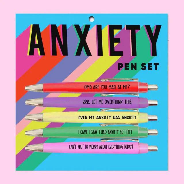 Anxiety Ballpoint Pen Set – Funny Overthinking Gifts for Men