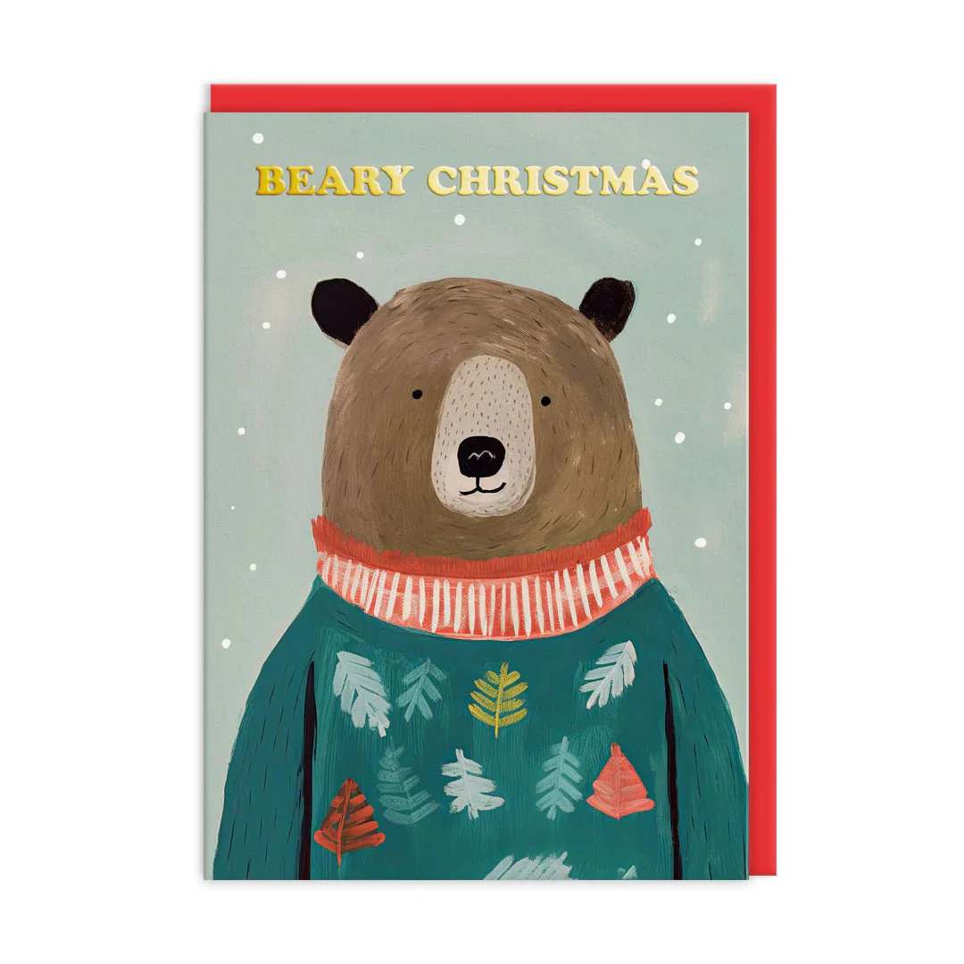 Beary Christmas Brown Bear Greeting Card