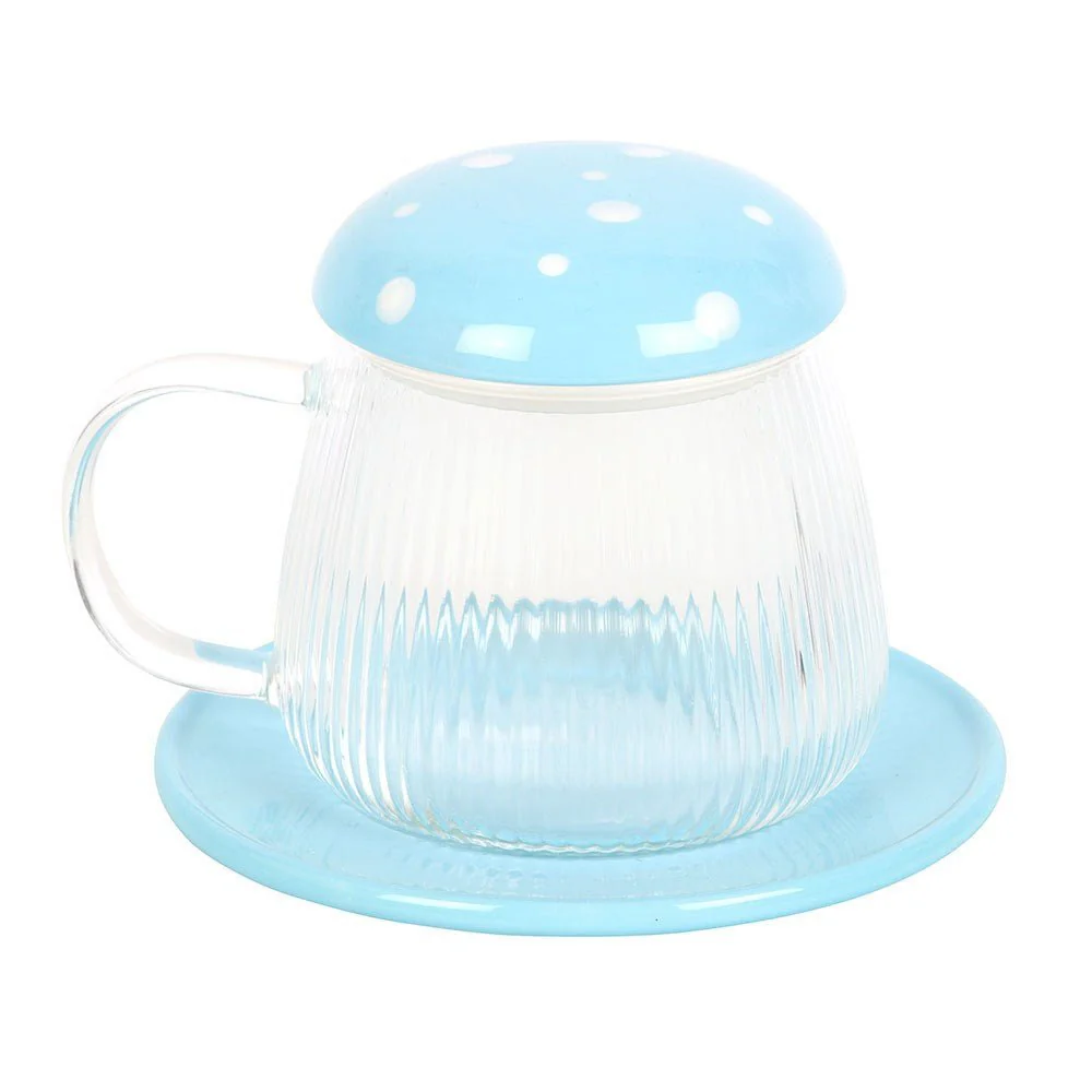 Blue Glass Mushroom Mug And Saucer - Image 2