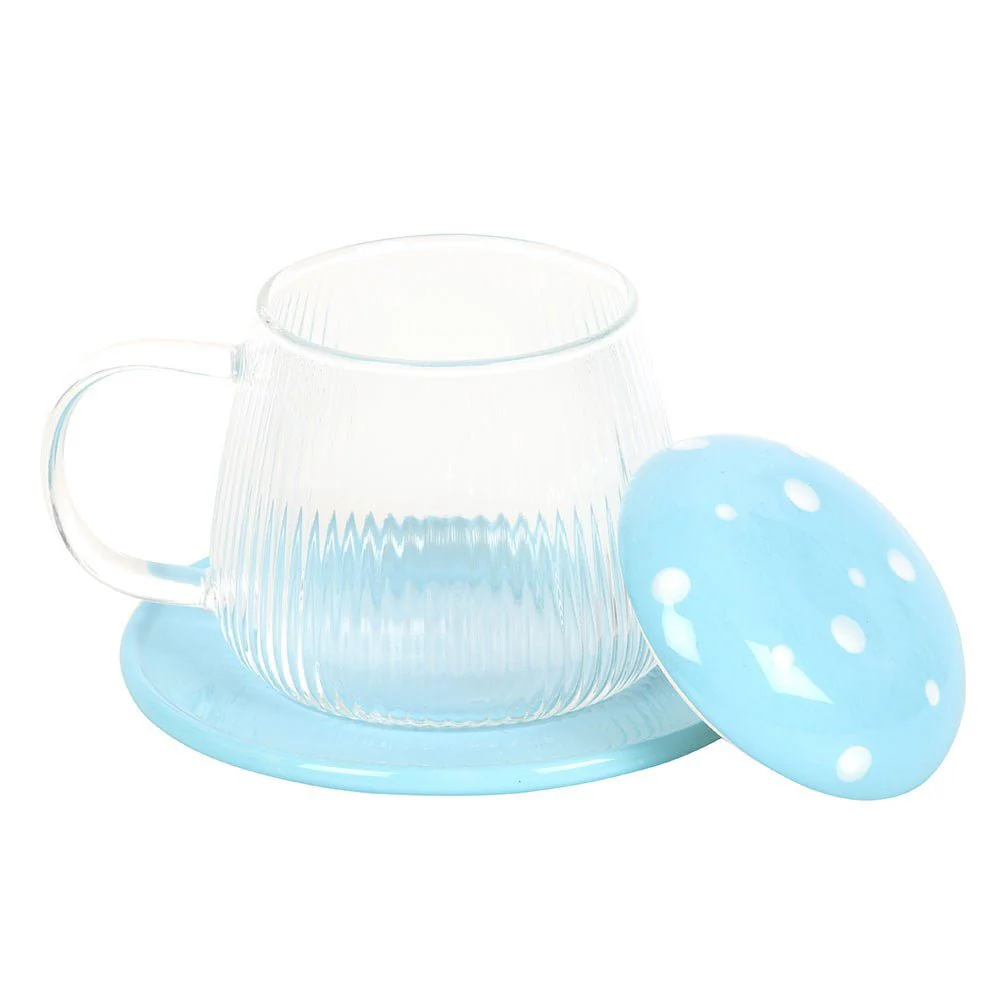 Blue Glass Mushroom Mug And Saucer - Image 3