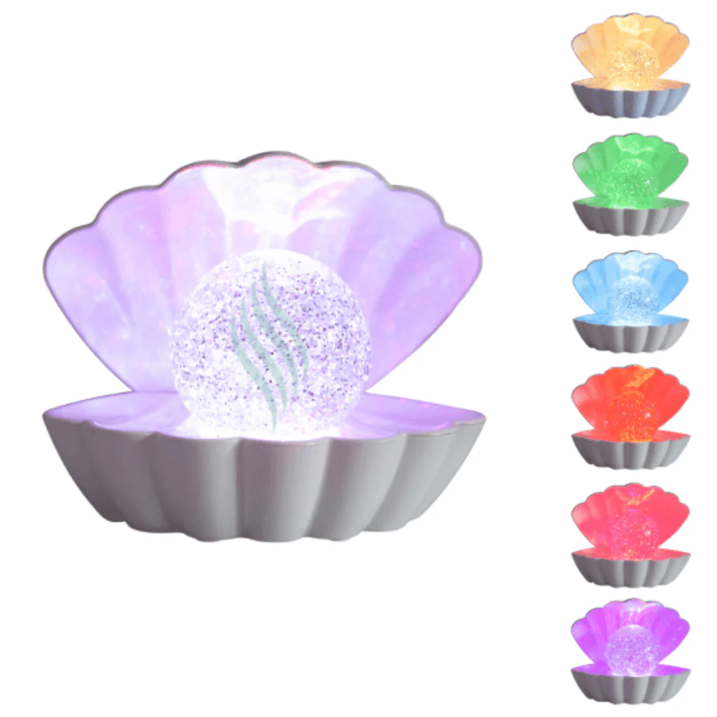 Silver Metallic Colour Changing LED Clam Lamp with Glitter Pearl - Image 2