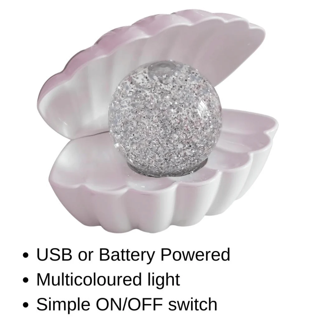 Silver Metallic Colour Changing LED Clam Lamp with Glitter Pearl - Image 3