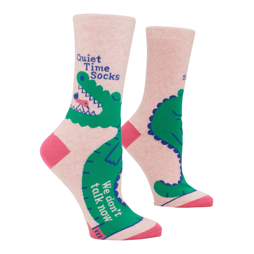 Blue Q Quiet Time Socks We Donât Talk Now Womenâs Crew Socks