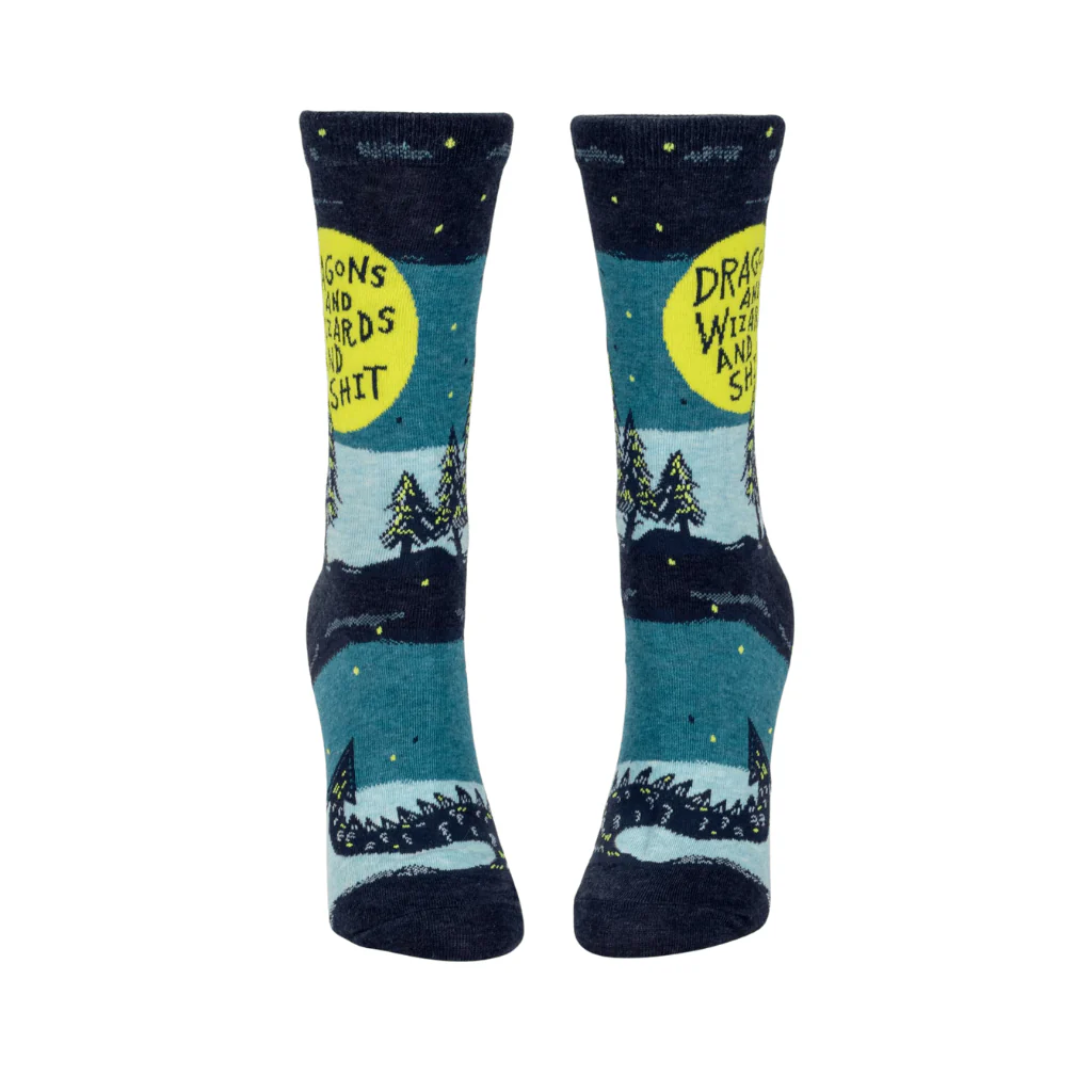 Blue Q Women’s Crew Socks – Dragons and Wizards and Shit - Image 2
