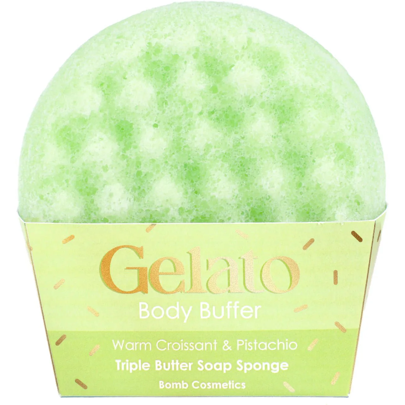 Warm Croissant & Pistachio Gelato Body Buffer – Soap Inside Loofah Sponge - Image 2