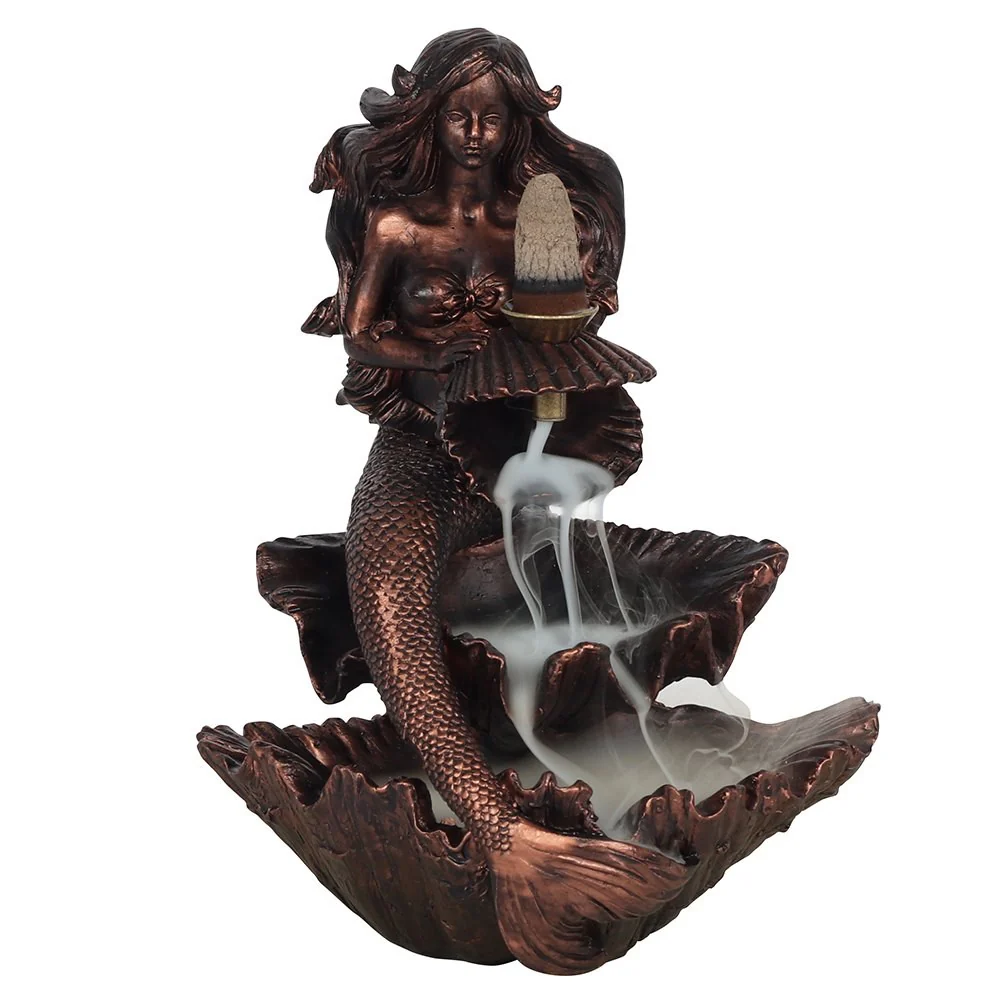 Bronze Effect Backflow Incense Burner - Mermaid - Image 3