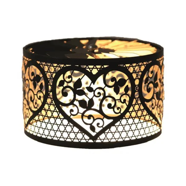 Filigree Heart Spinning Carousel Candle Shade – Black & Gold