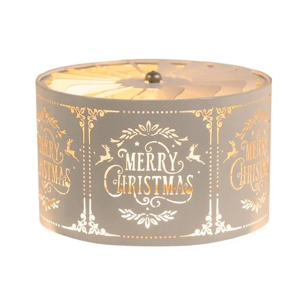 Merry Christmas Spinning Carousel Candle Shade – White & Gold