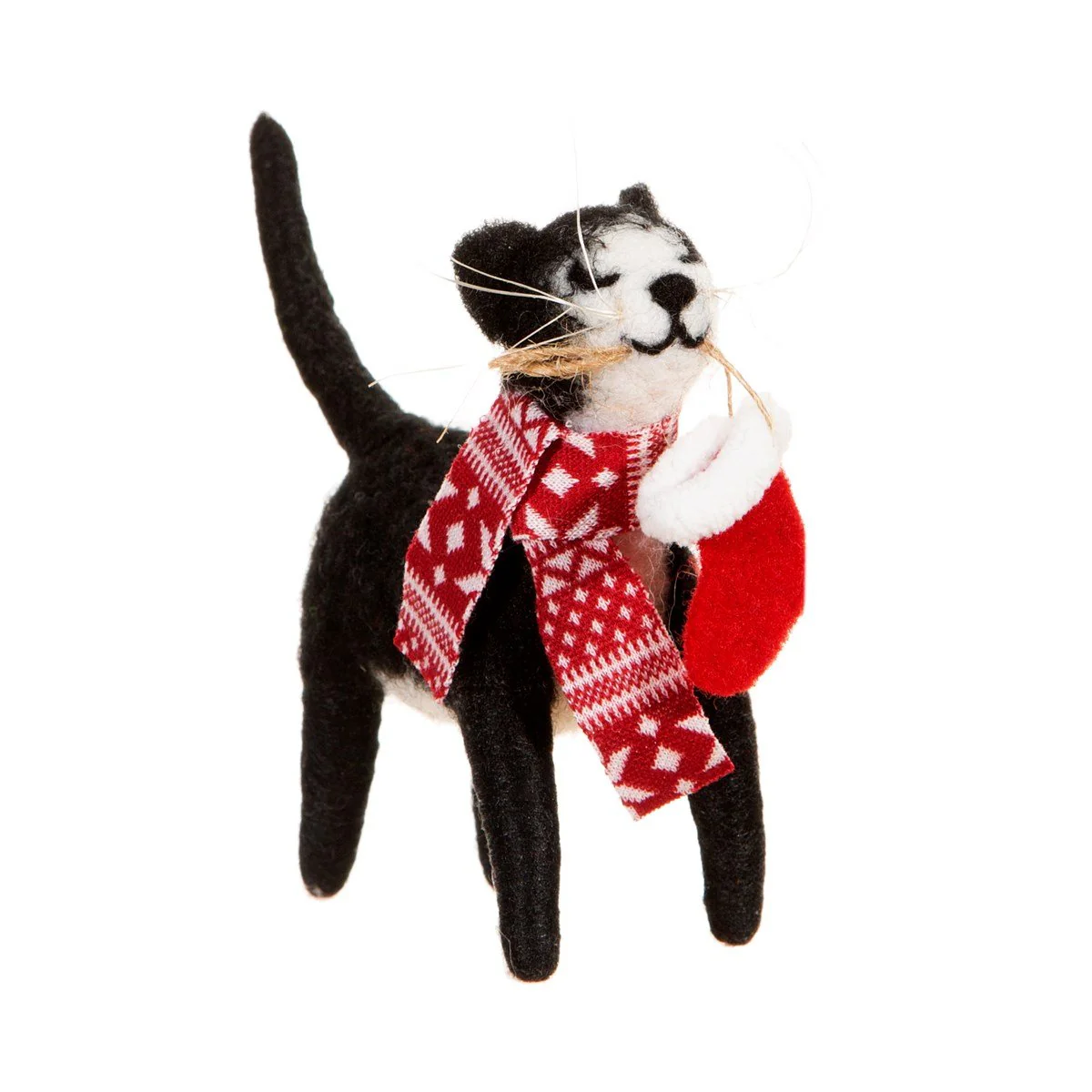 Sass and Belle Cat with Stocking Felt Christmas Decoration – Black & White
