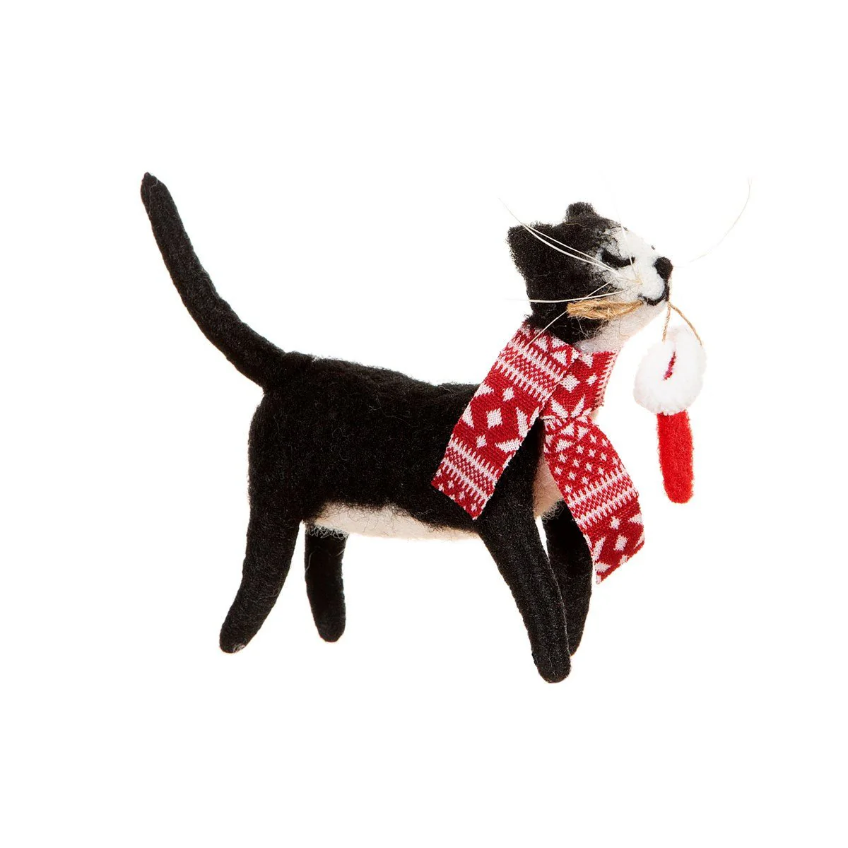 Sass and Belle Cat with Stocking Felt Christmas Decoration – Black & White - Image 2