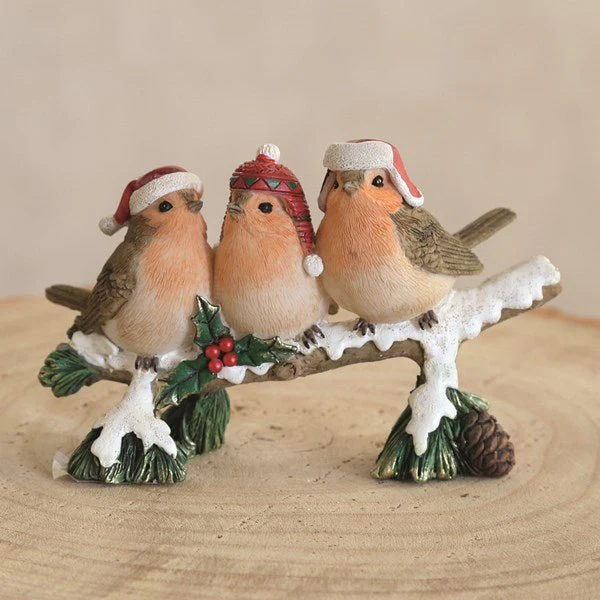 Christmas Robins on Snowy Log Ornament 9x14cm - Image 2