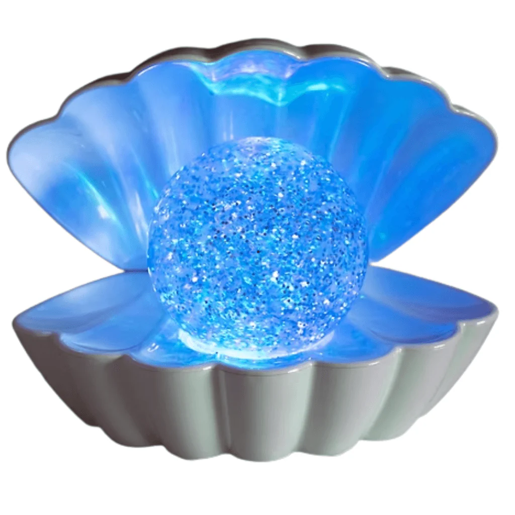 White Pearl Colour Changing LED Clam Lamp with Glitter Pearl