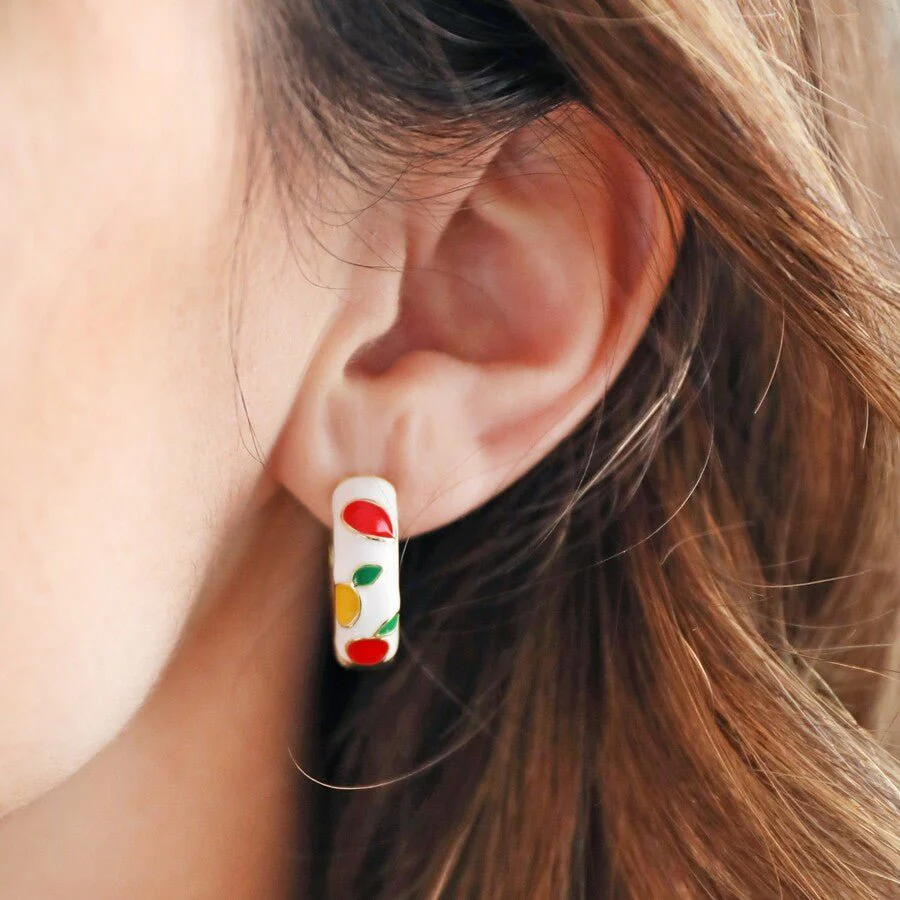 Lisa Angel Colourful Fruits Enamel Hoop Earrings - Image 5