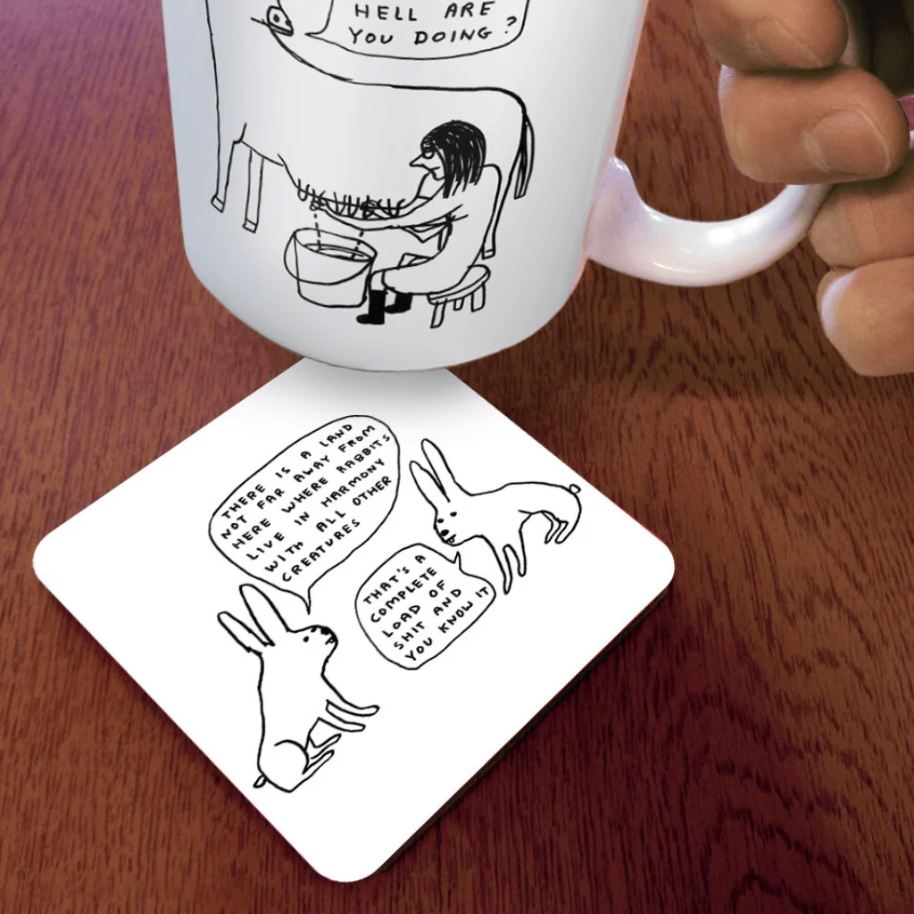 David Shrigley Live in Harmony Funny Rude Rabbit Coaster - Image 2