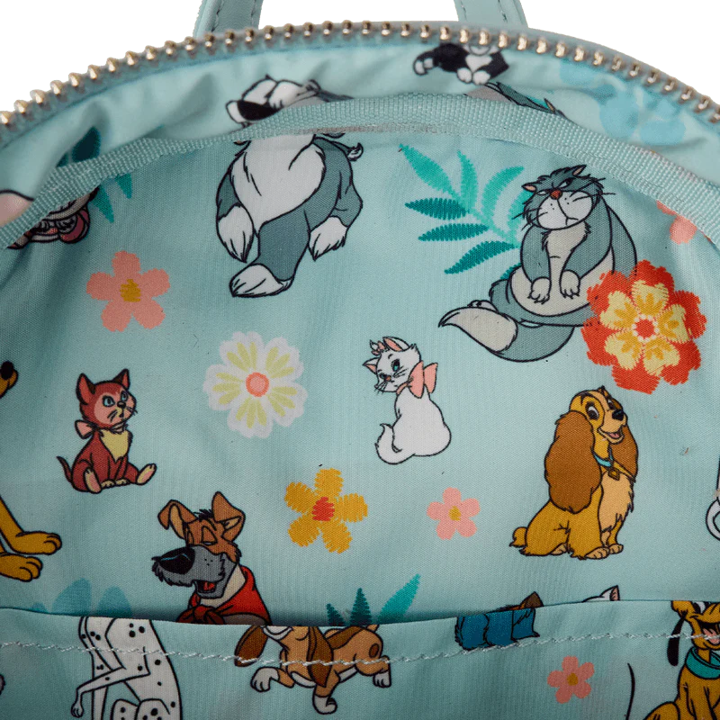 Loungefly Disney Dogs & Cats Floral Faux Denim Fringe Mini Backpack - Image 5