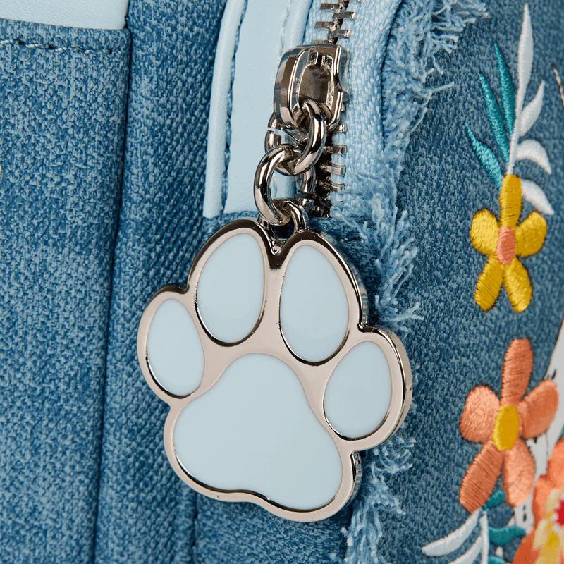Loungefly Disney Dogs & Cats Floral Faux Denim Fringe Mini Backpack - Image 6