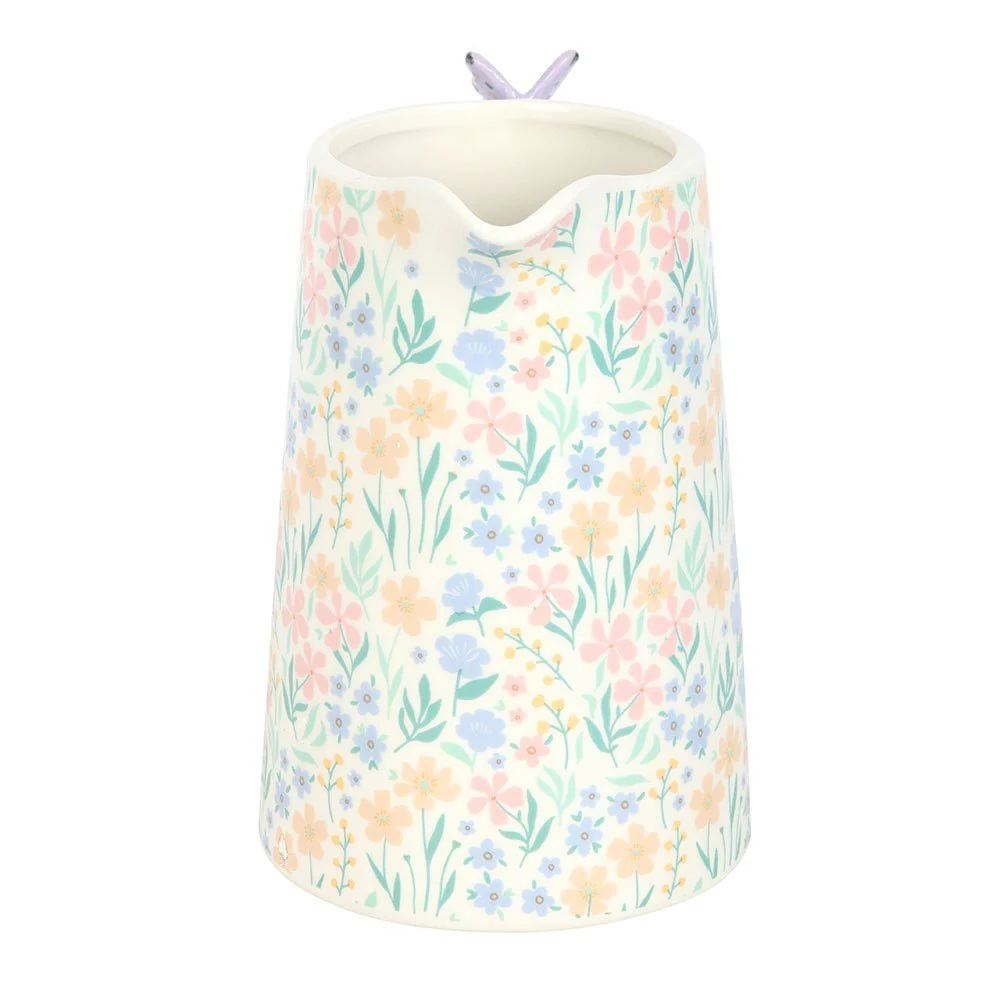 Ditsy Floral Print Ceramic Flower Jug with Butterfly - Image 3