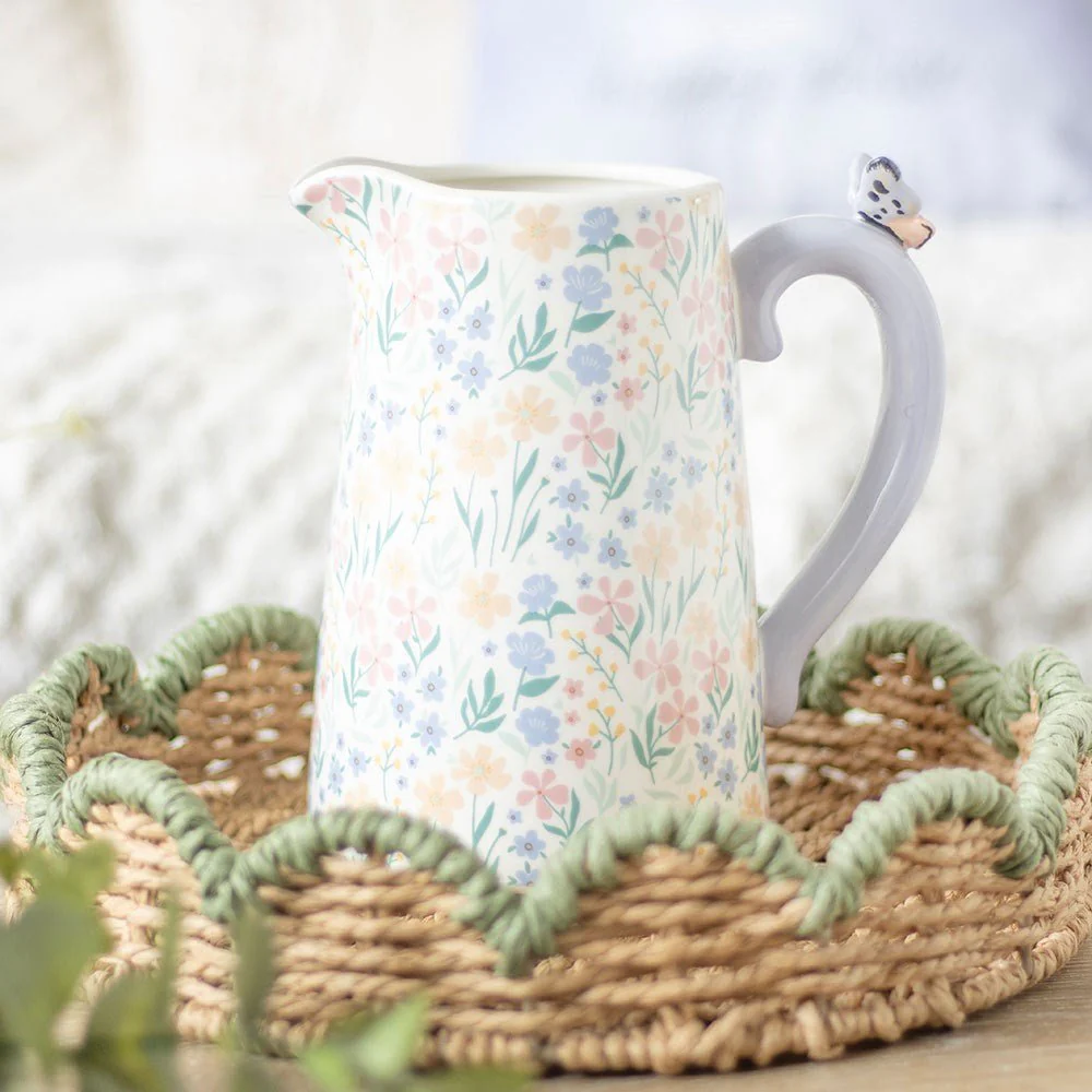 Ditsy Floral Print Ceramic Flower Jug with Butterfly - Image 6