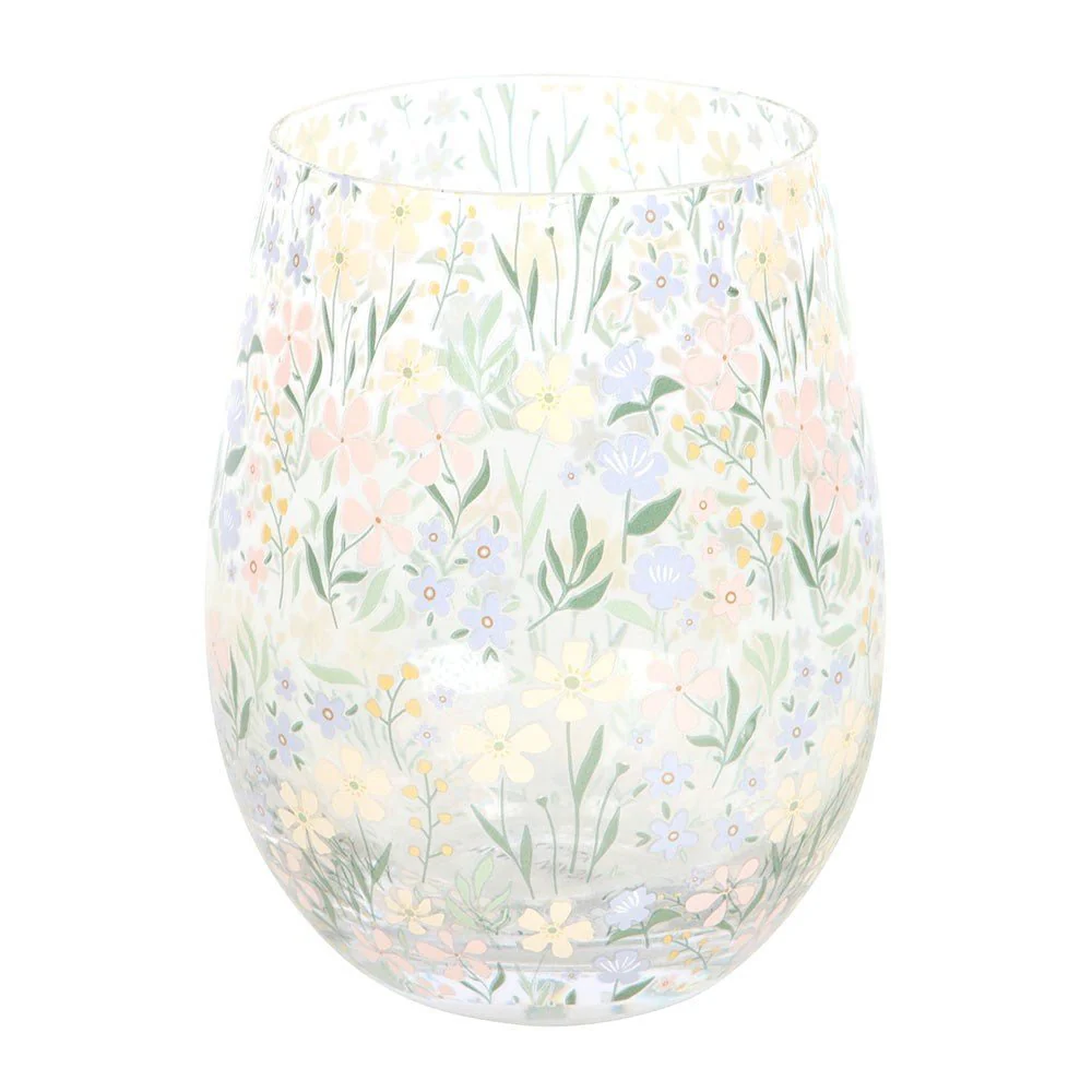 Ditsy Floral Print Stemless Glass
