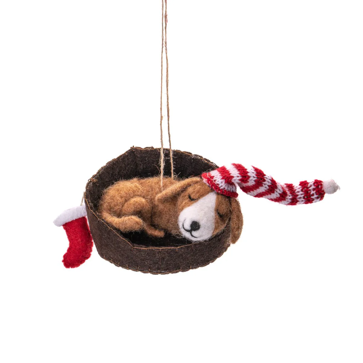 Sass and Belle Felt Dog in Basket Christmas Tree Decoration