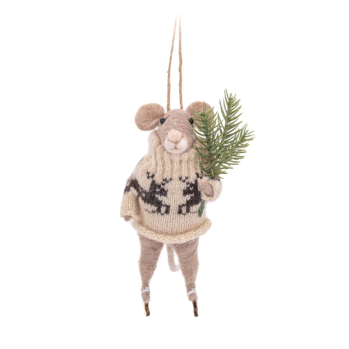 Sass and Belle Felt Ice-Skating Mouse Christmas Decoration