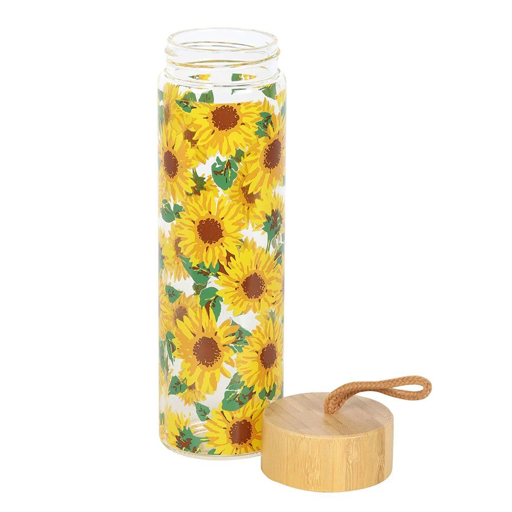 Glass And Bamboo Water Bottle - Sunflower - Image 2