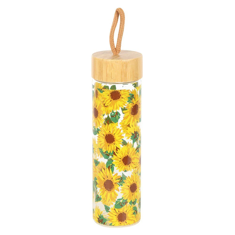 Glass And Bamboo Water Bottle - Sunflower - Image 3