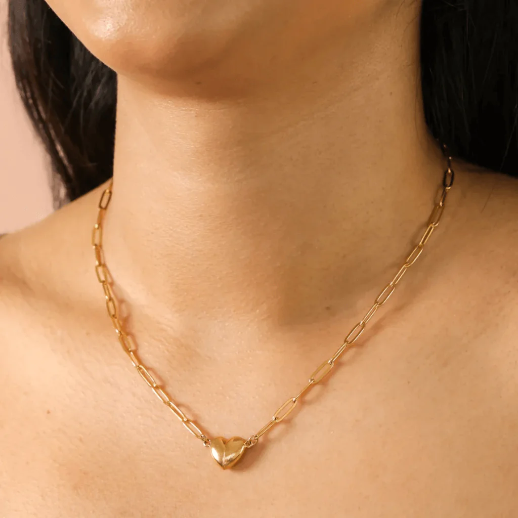 Gold Stainless Steel Magnetic Heart Pendant Necklace - Image 2