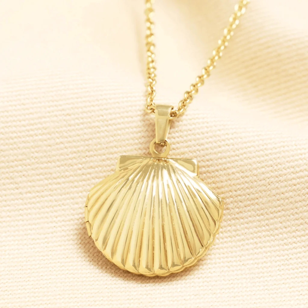 Gold Stainless Steel Shell Locket Necklace