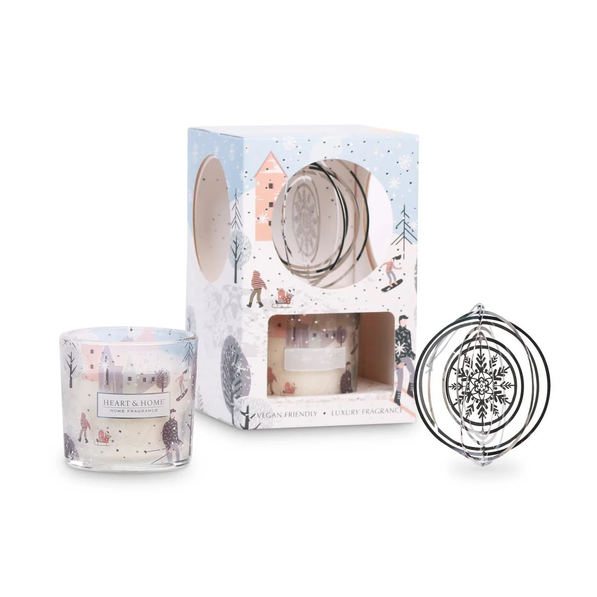 Heart & Home Candle & Tree Decoration Gift Set ā Snowflake Sparkle