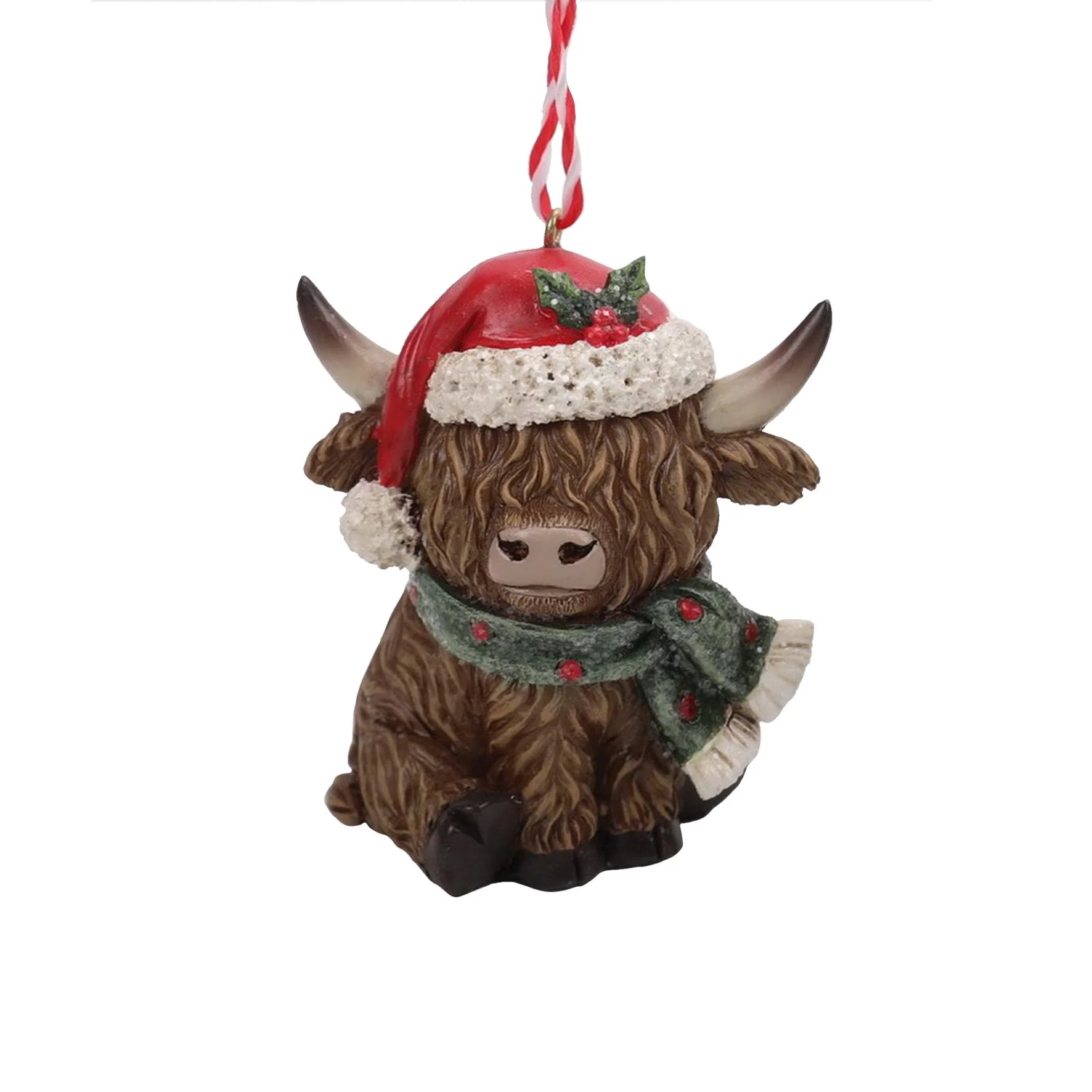 Highland Cow Santa Hat Hanging Decoration β 8cm