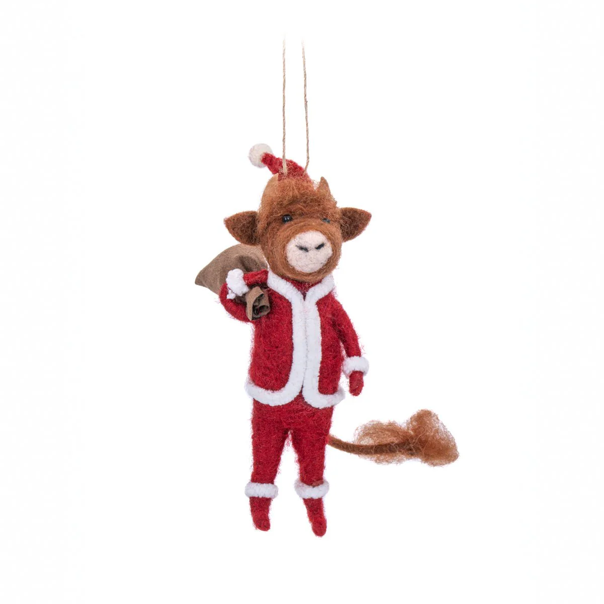 Sass and Belle Highland Cow Santa with Sack Felt Decoration