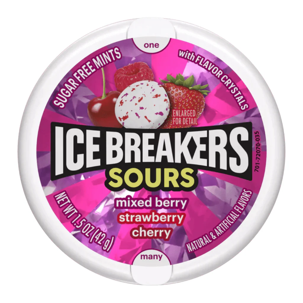 Ice Breakers Sours Mixed Berry Strawberry Cherry Sugar Free Mints
