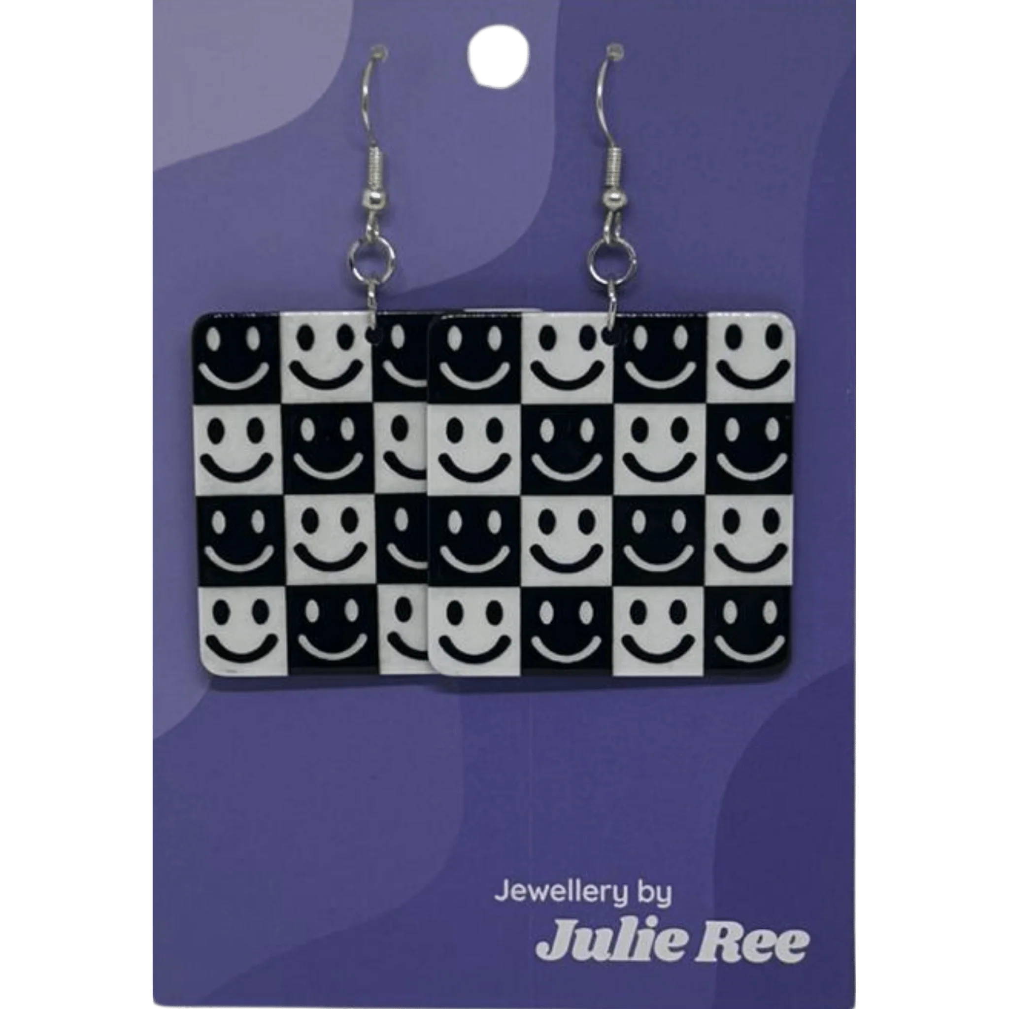 Julie Ree Earrings - Black & White Smiley