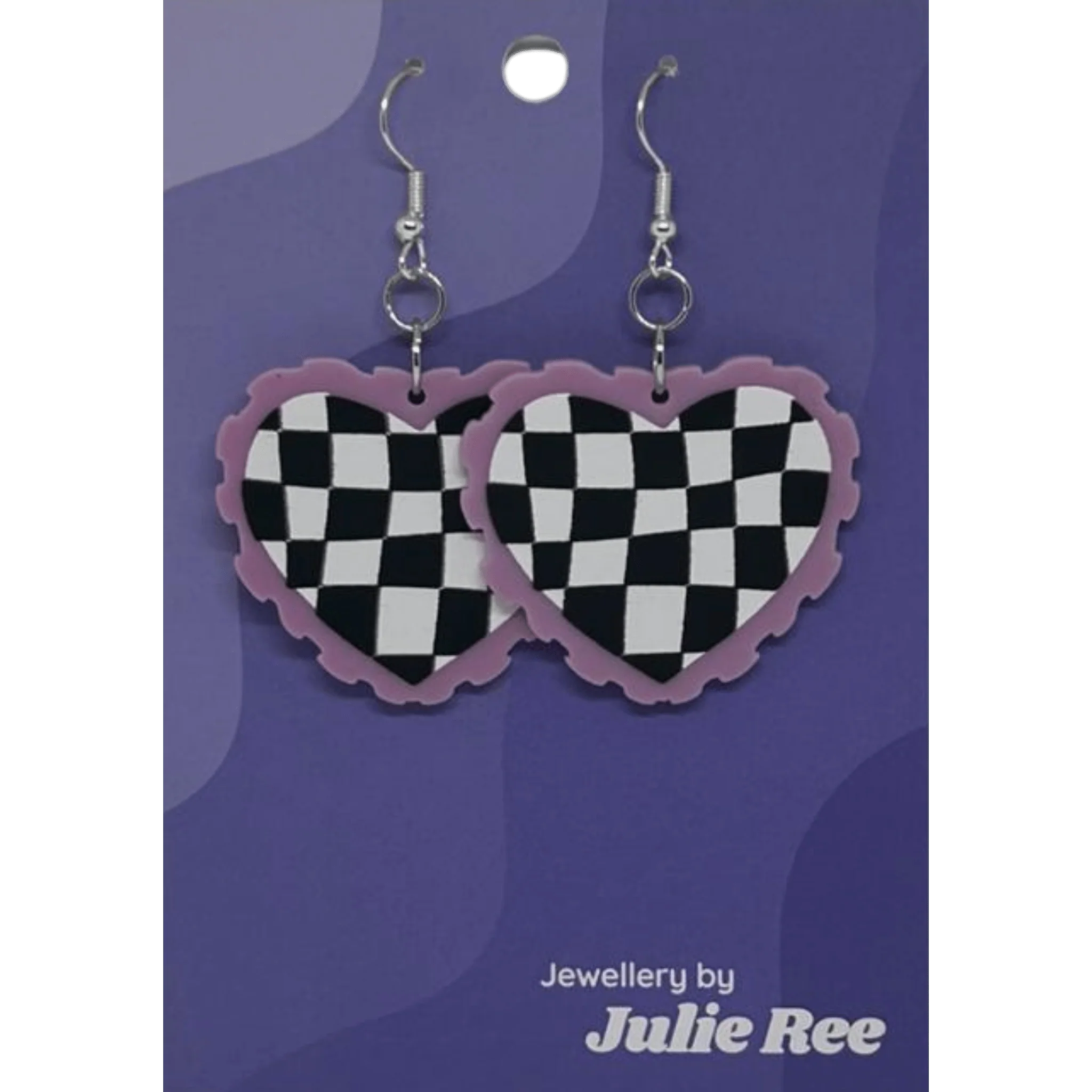 Julie Ree Earrings - Checkered Heart