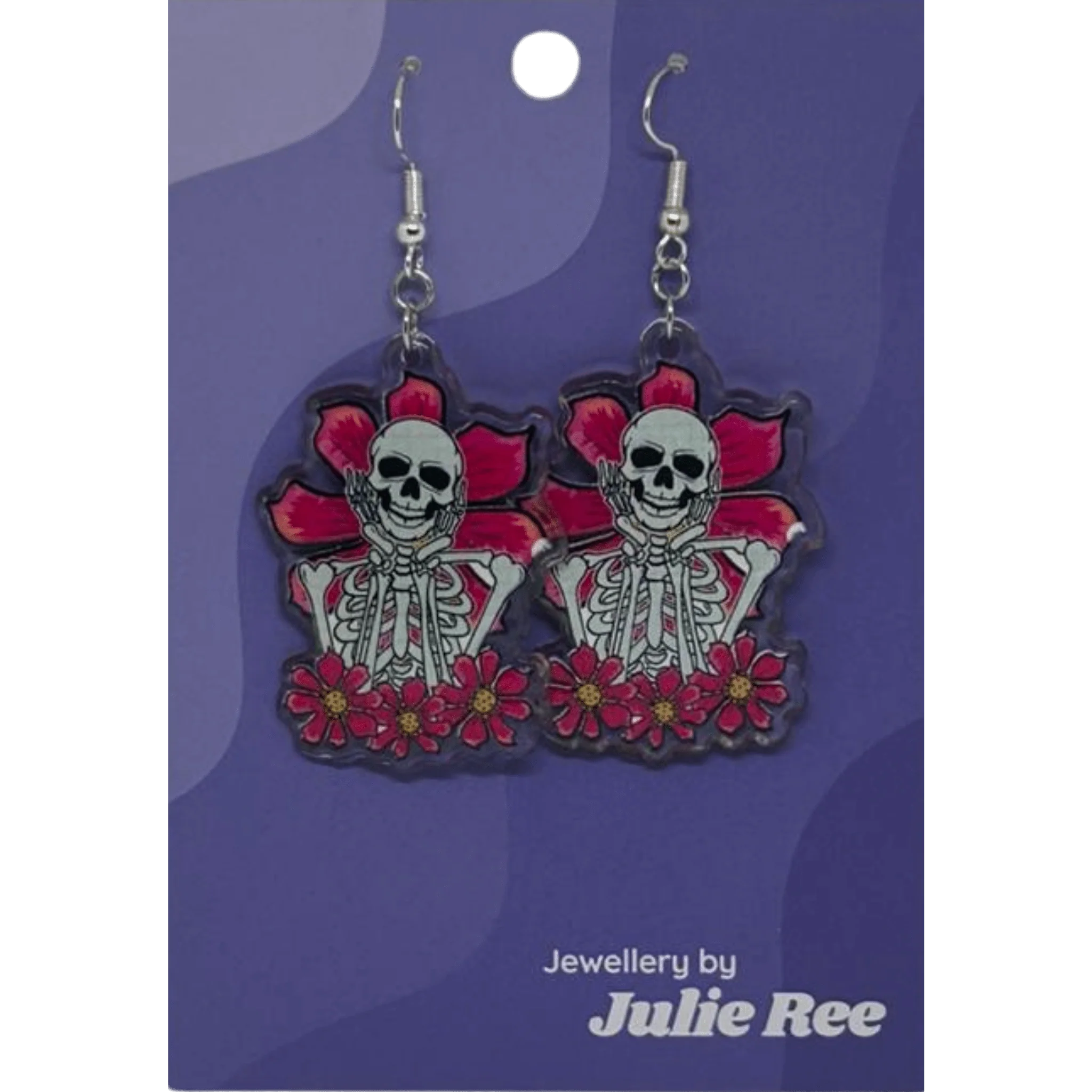 Julie Ree Earrings - Pink Flower Skeleton