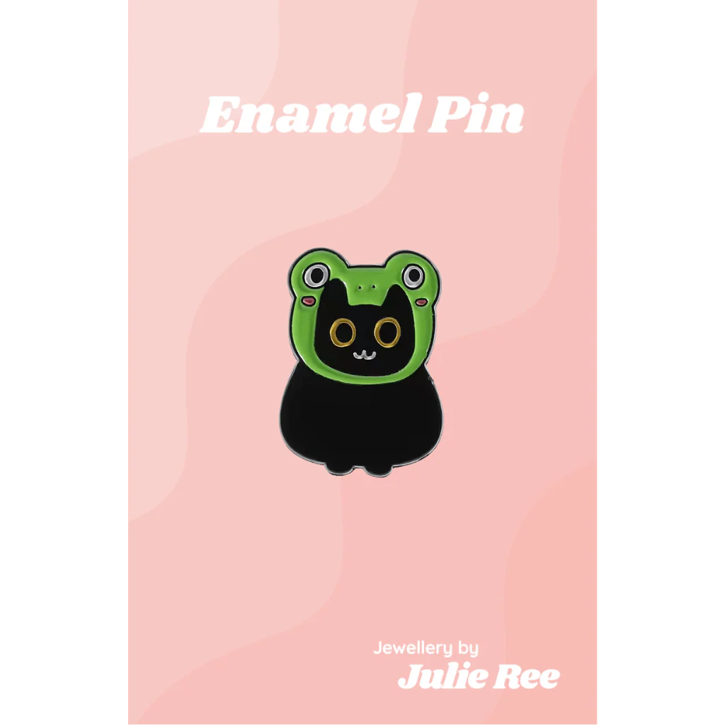 Julie Ree Enamel Pin - Cat With Frog Hat