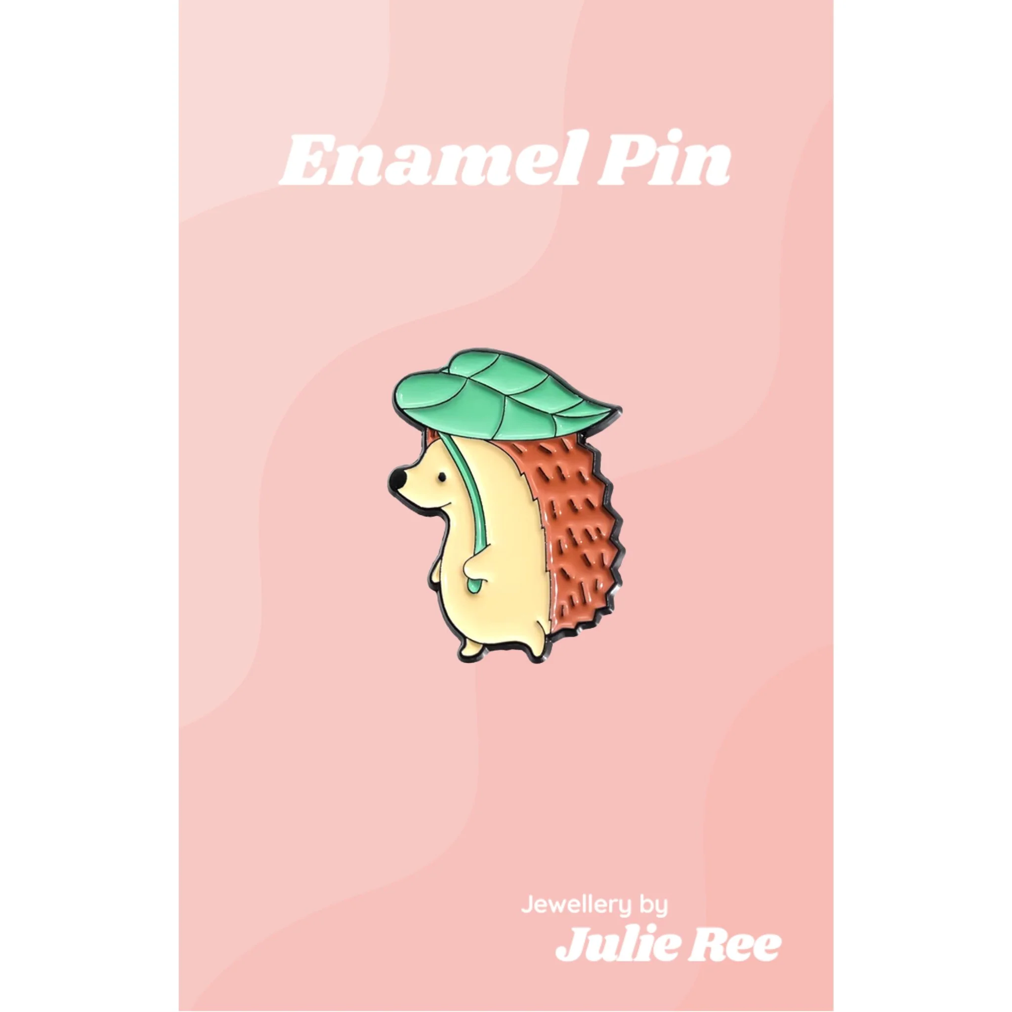 Julie Ree Enamel Pin - Hedgehog Leaf Umbrella