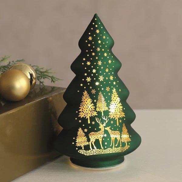 LED Green Glass Tree 19cm – Light-Up Christmas Décor - Image 2
