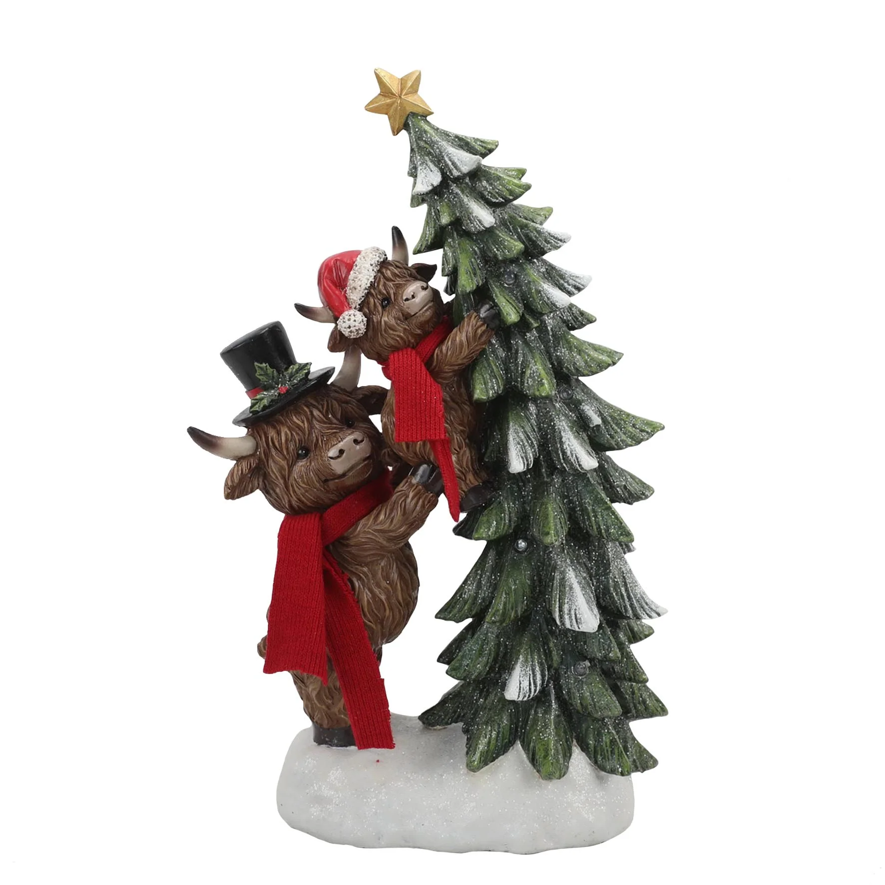 LED Highland Cow & Tree Light – 32cm Christmas Ornament