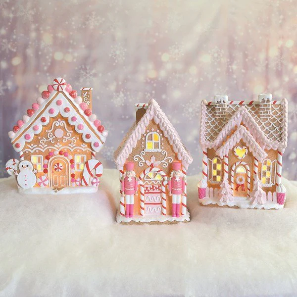 LED Pink Gingerbread House with Nutcrackers - Image 3