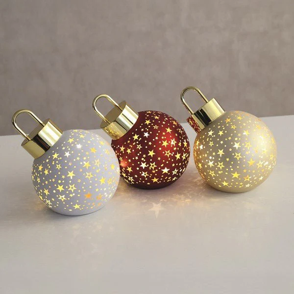 LED Red Bauble Christmas Decoration β Star Design 12cm - Image 2