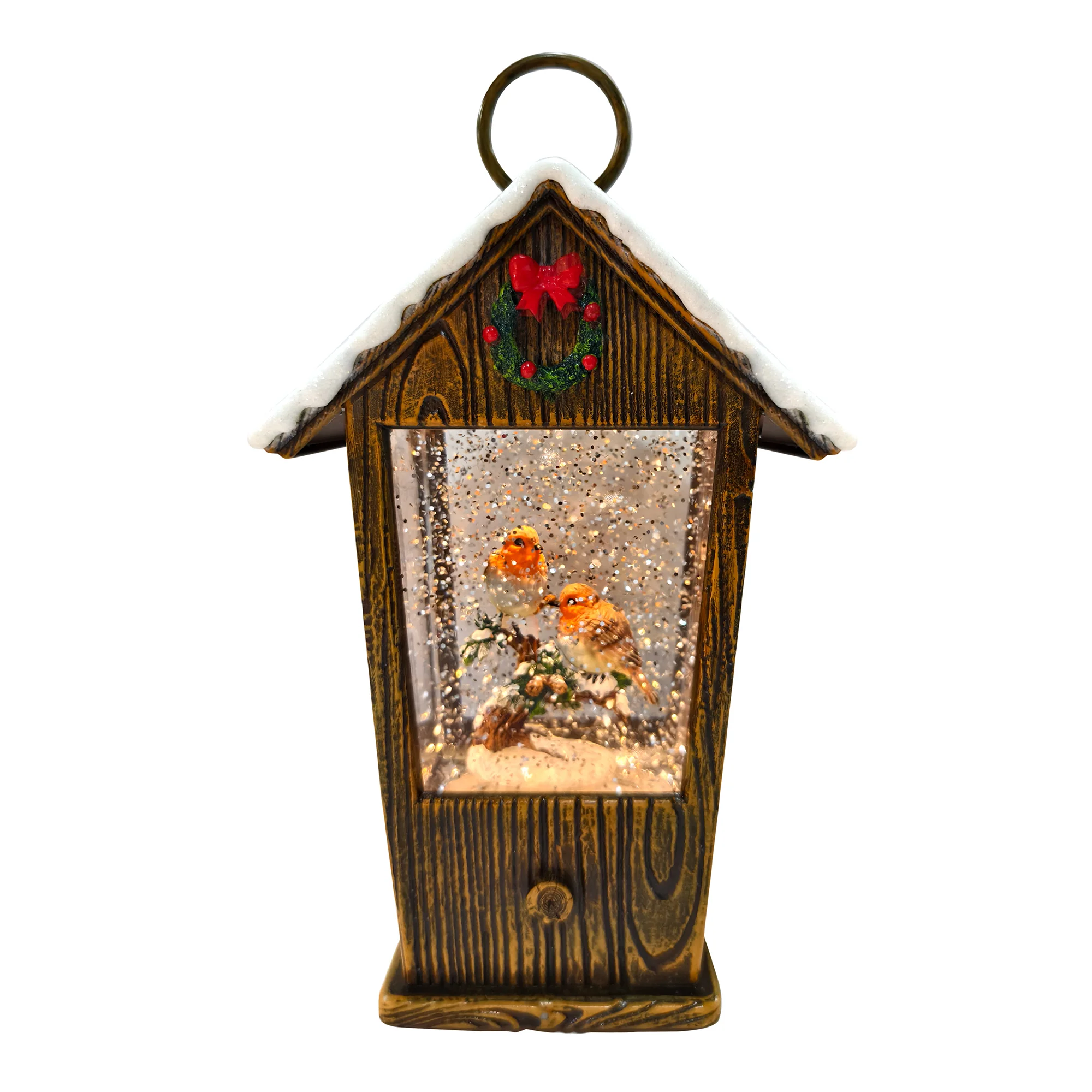 LED Robin House Glitter Spinner β 25.5cm Lantern