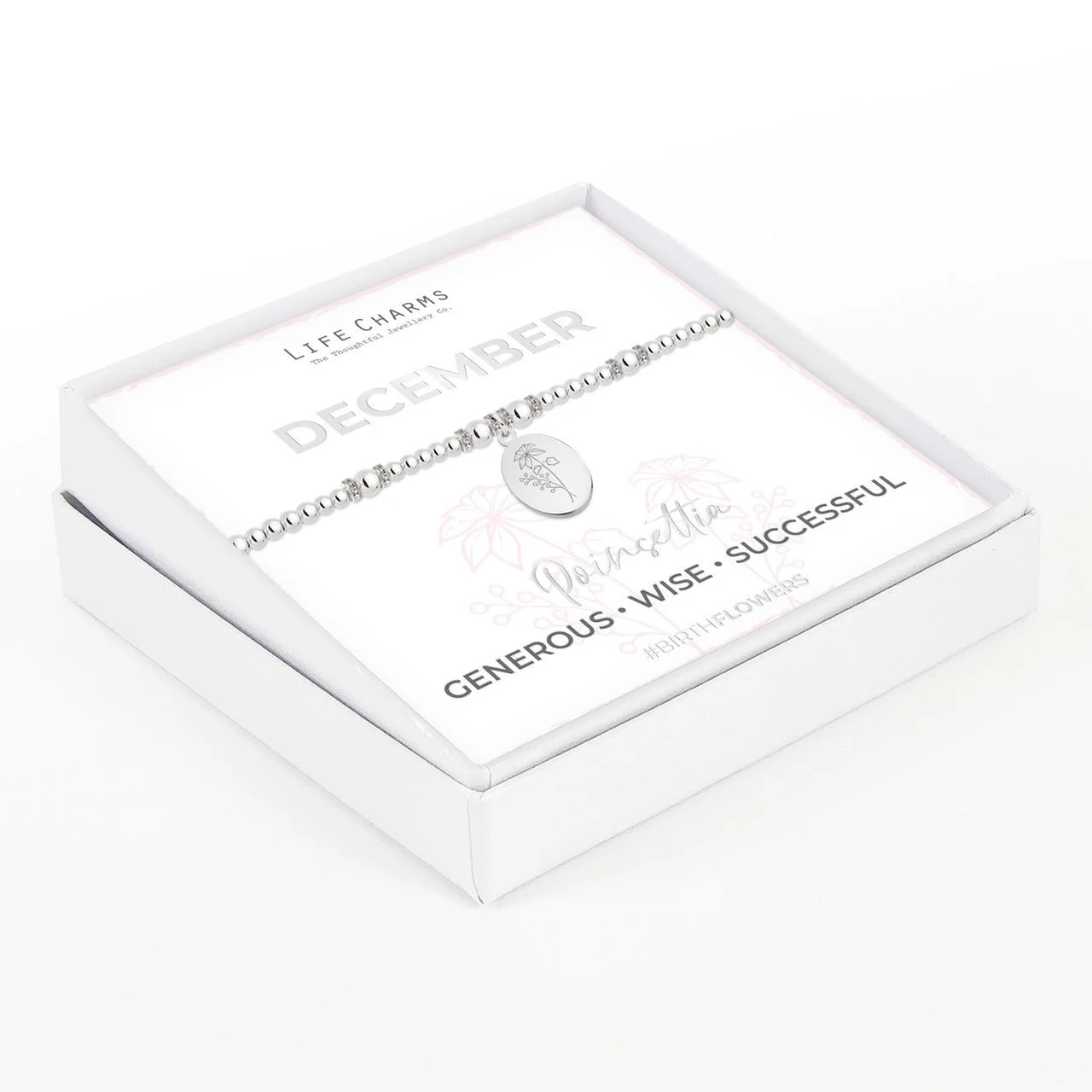 Life Charms Birth Flower Bracelet - December Silver - Image 2
