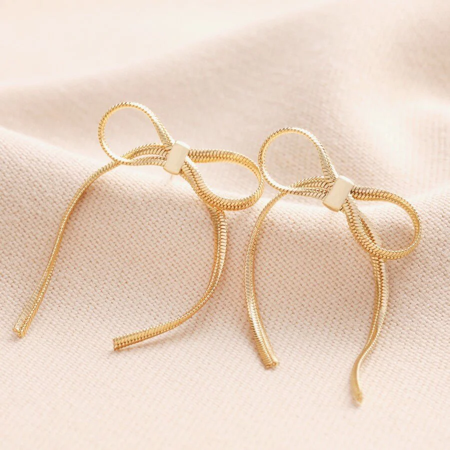 Lisa Angel Bow Snake Chain Statement Stud Earrings – Gold