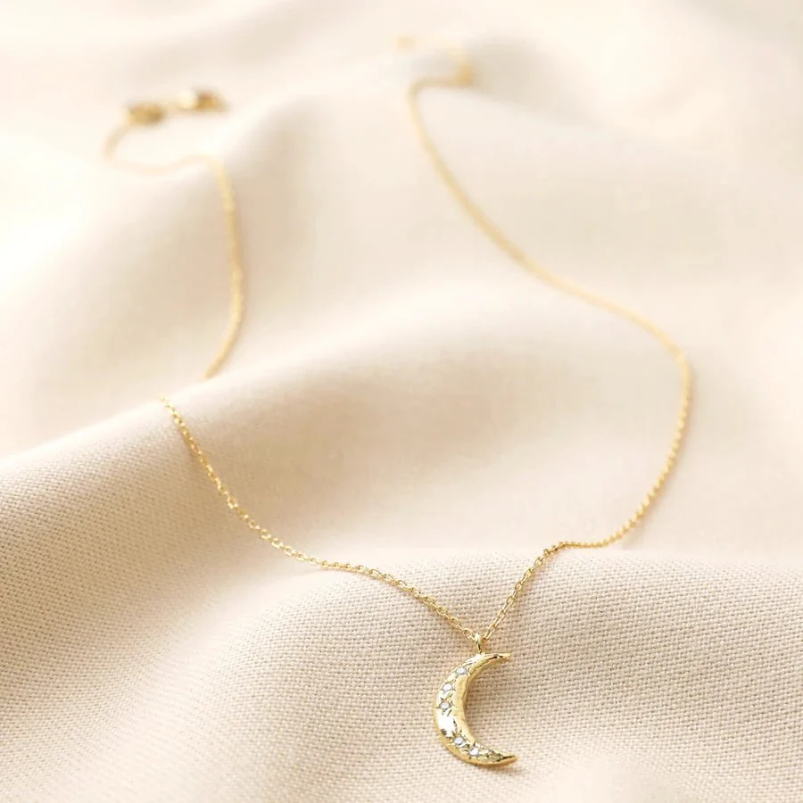 Lisa Angel Crystal Crescent Moon Necklace in Gold - Image 2
