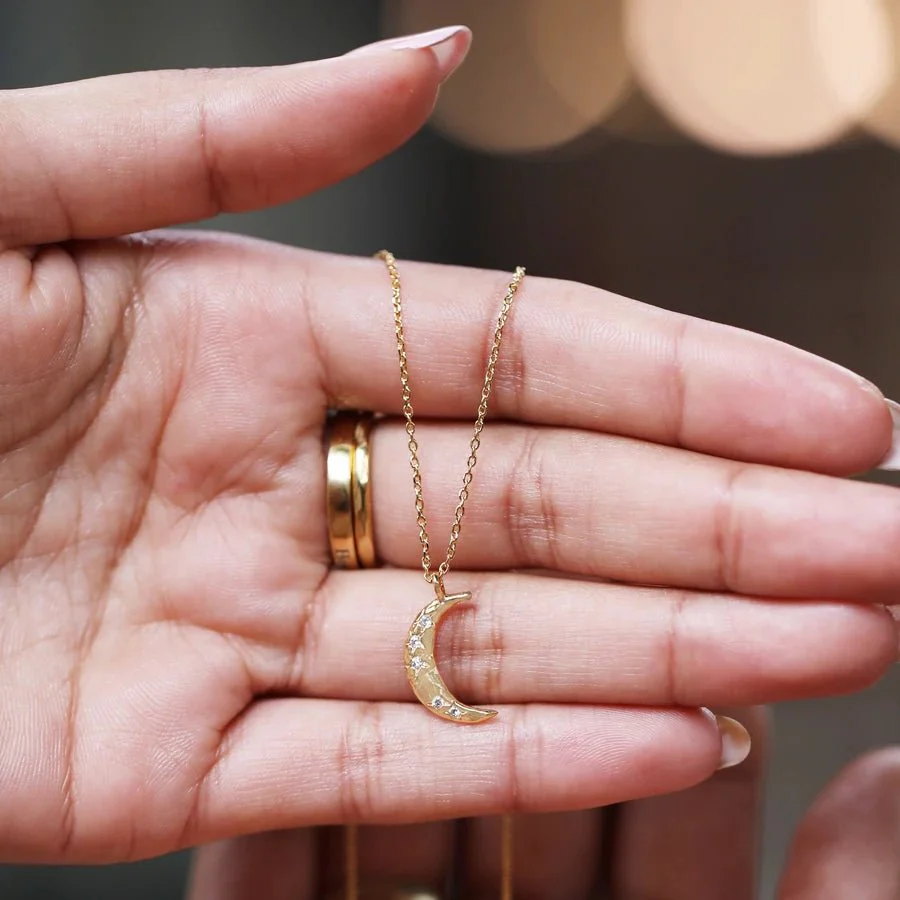 Lisa Angel Crystal Crescent Moon Necklace in Gold - Image 3